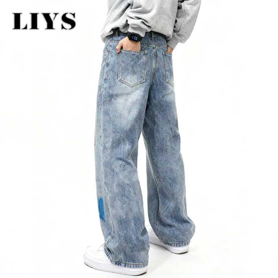 American Mens Retro Painted Graffiti Baggy Straight Leg Jeans Four Seasons Loose Comfortable Casual Denim Pants Jeans Unisex D260320