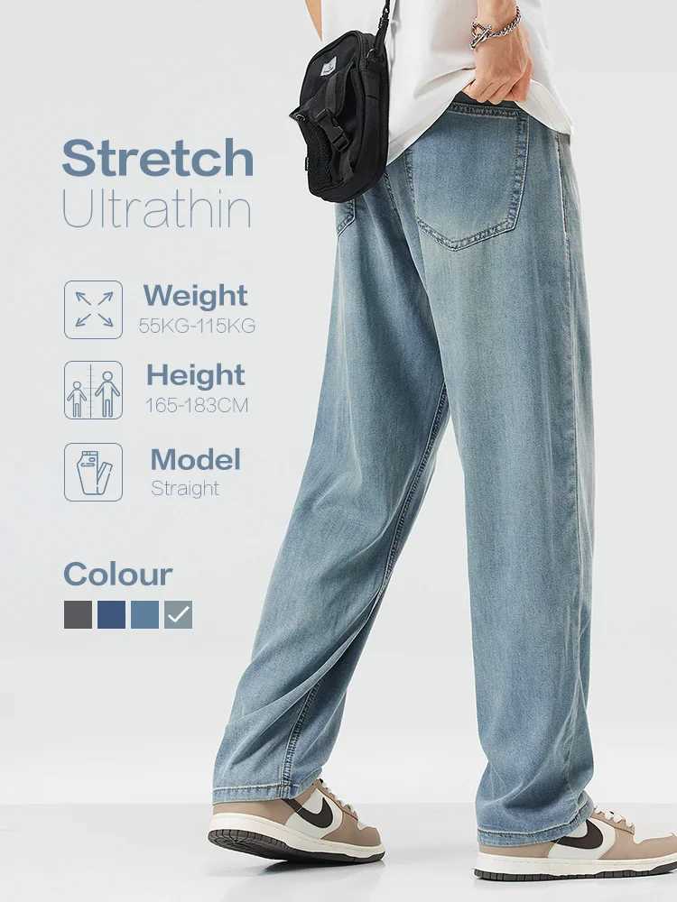 High Quality Brand Clothing Lyocell Fabric Mens Jeans Classic Business Straight Denim Pants Work Trouser Male Plus Size 40 42 D260320