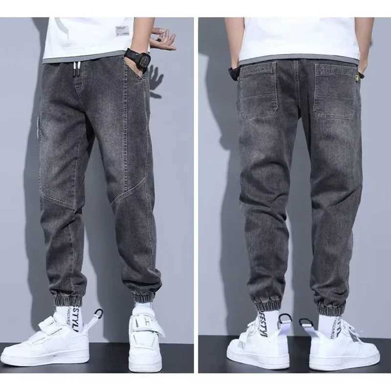 Western Style Men Streetwear Denim Jogger Pants New Spring Autumn Black Blue Cargo Jeans Men Baggy Harem Jean Trousers Plus Size D260320