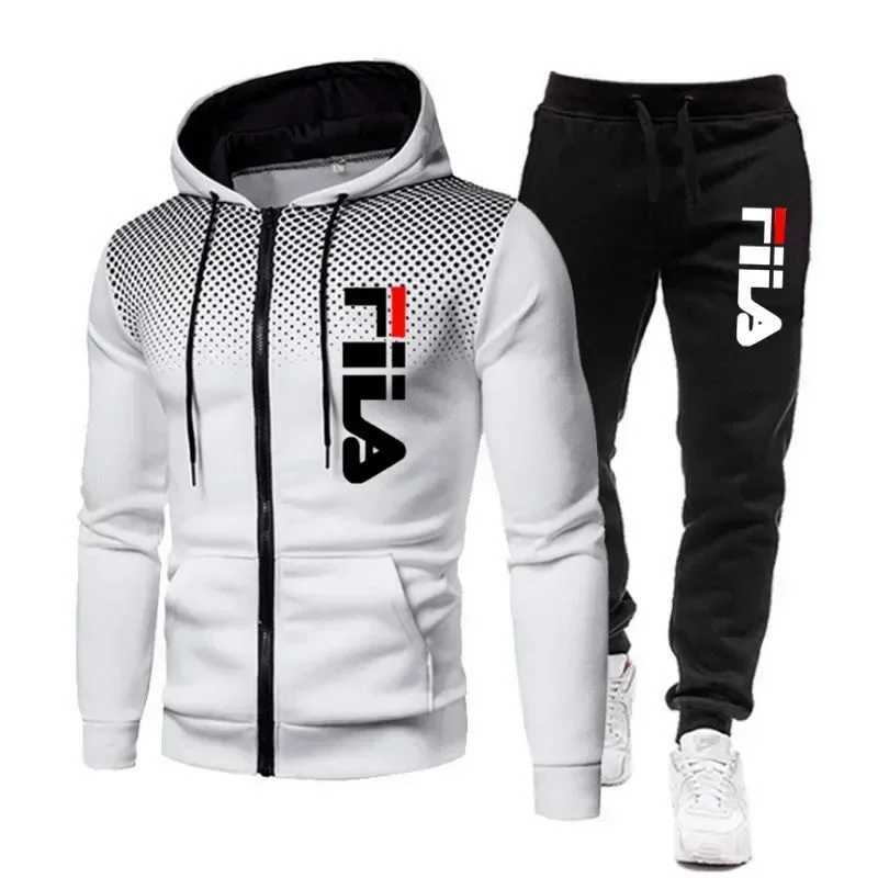 New mens casual jogging fitness sportswear set with zipper hooded jacket and pants set M260320