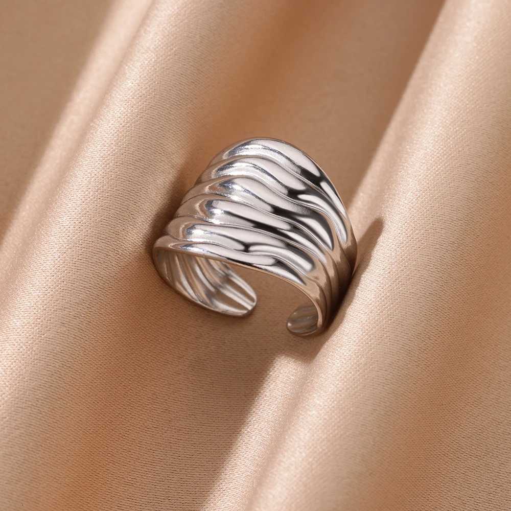 Stainless Steel Irregular Open Rings for Women Silver Color Texture Minimalist Wedding Aesthetic Finger Ring Jewelry anillos H260320 - view 4