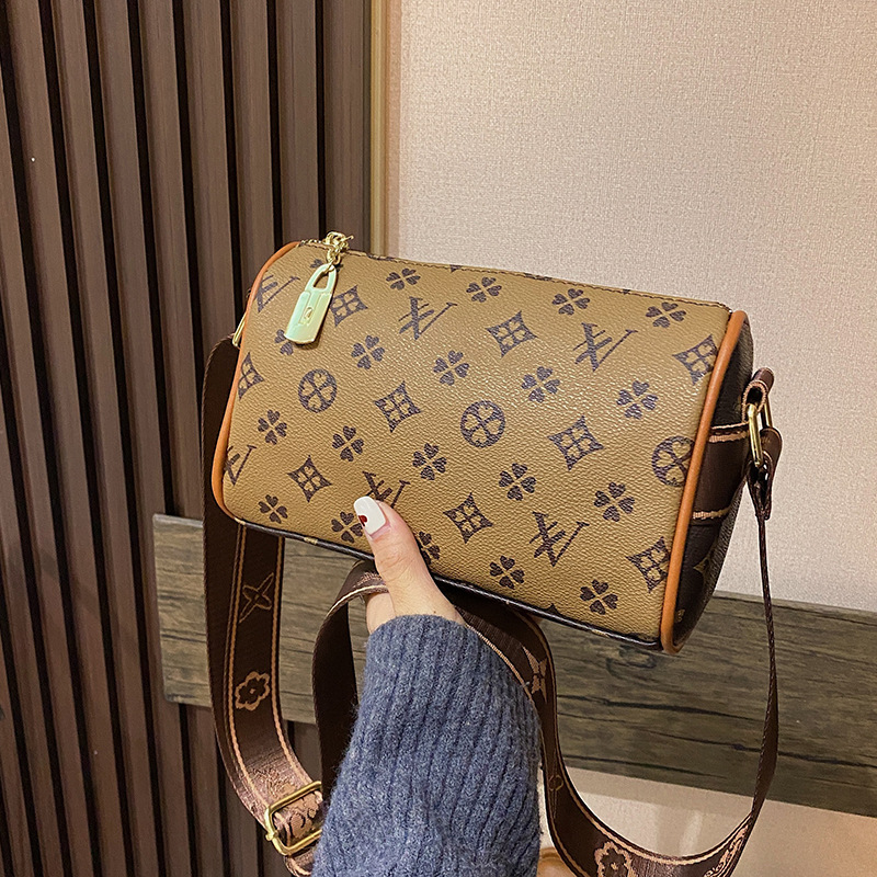 luxury design bag 2026 New Women's Letter Print Cylinder Bag, Fashion Trendy Crossbody Shoulder Purse, Stylish Round Barrel Handbag