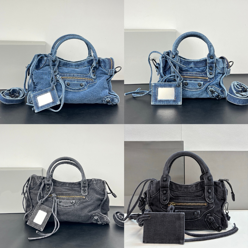 Selected 10A Quality Women's Vintage Washed Denim Motorcycle Bag, Large Capacity Handheld, Shoulder, Crossbody, Underarm Commuter Tote Bag