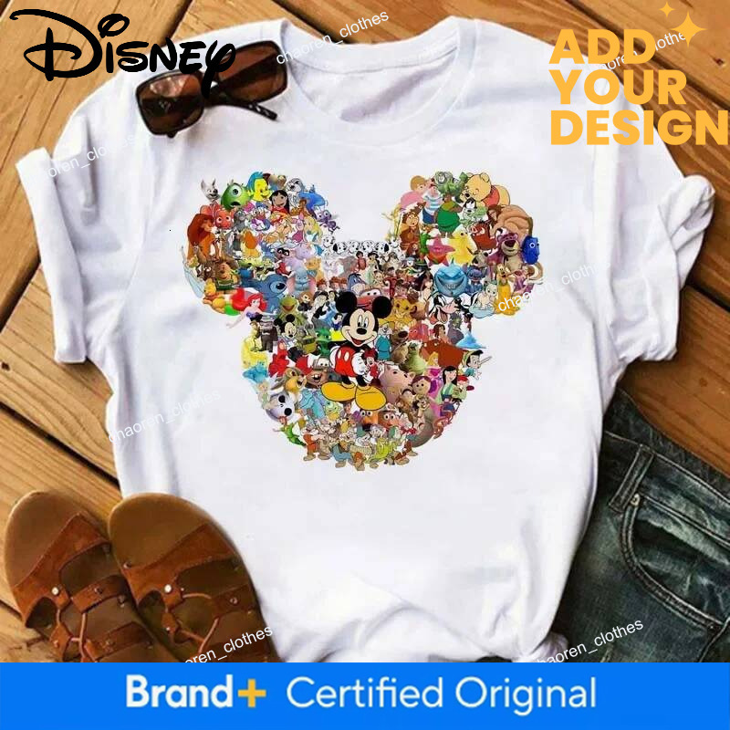 Disney Fun Cute Loose Women's Short Sleeve Mickey Mouse Head Printed T-Shirt KawaiiY2K Fashion Pattern Cotton Top