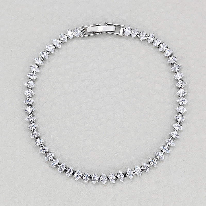 2.5X5mm Marquise Cut Diamond Tennis Bracelet Unique Design Sparkling CZ Bracelet For Women Dainty Fashionable Women's Accessories Silver Plated W