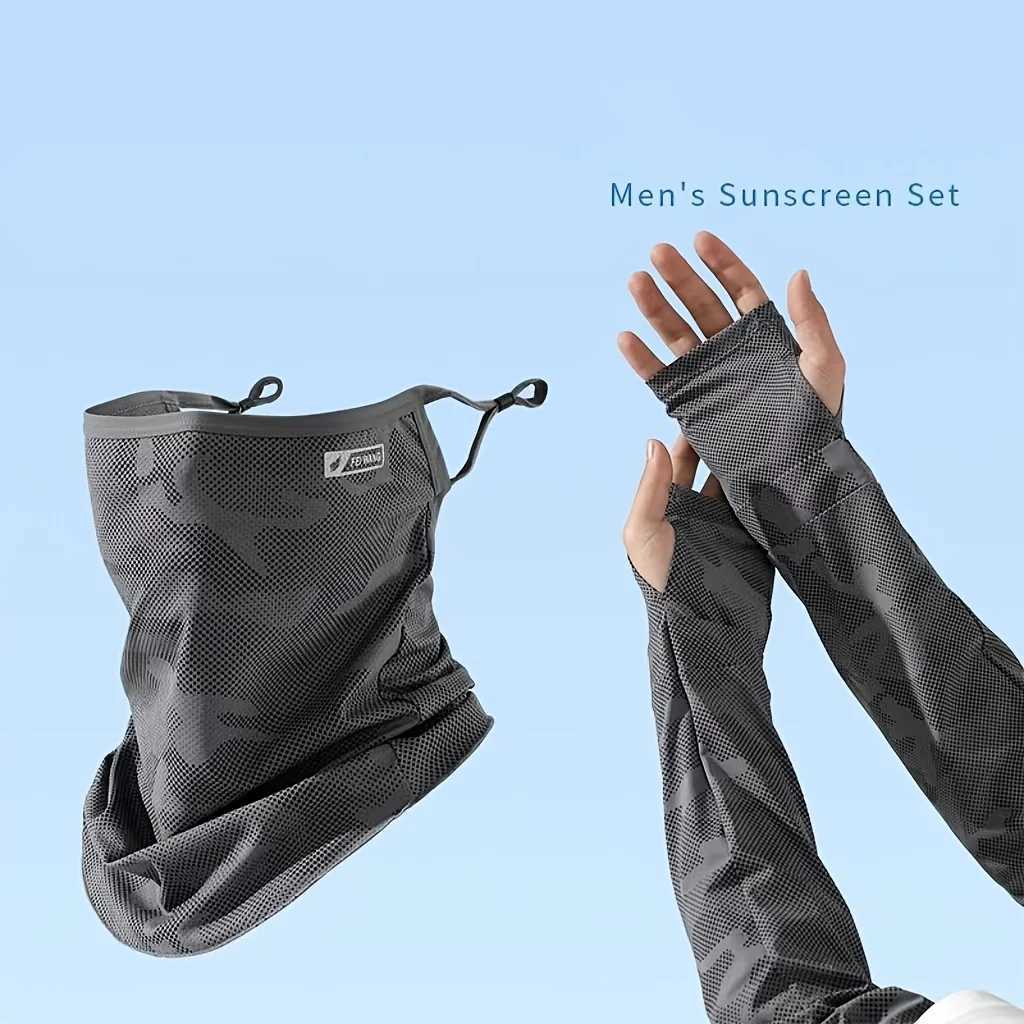 1 Set UV Protection Ice Silk Mask Breathable Arm Sleeve Fishing Driving Arm Cover Cycling Sleeve and Ear Loop Scarf Face Mask M260320