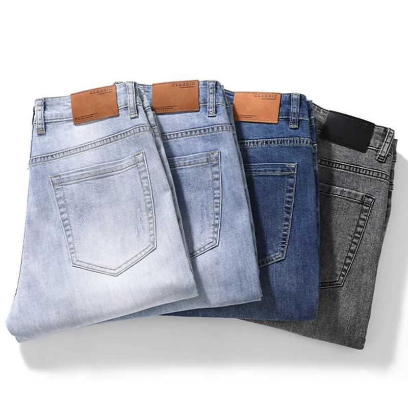 KSTUN 2025 Spring Summer Jeans For Men Slim Straight Gray Light Blue Stretch Jeans Regular Fit Denim Pants Mens Clothing Cowboys D260320