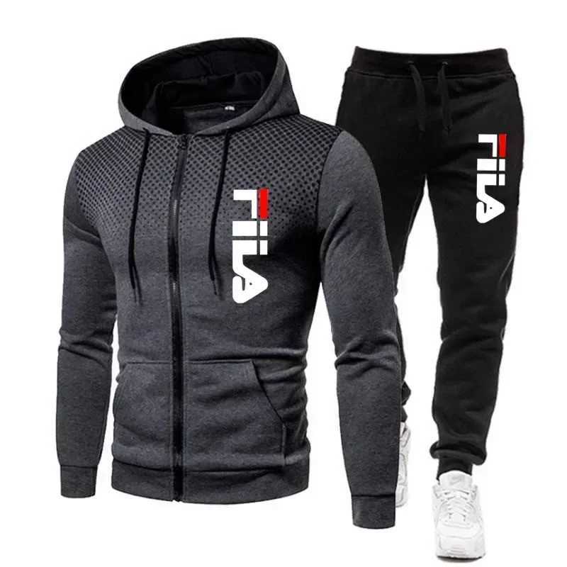 New mens casual jogging fitness sportswear set with zipper hooded jacket and pants set M260320