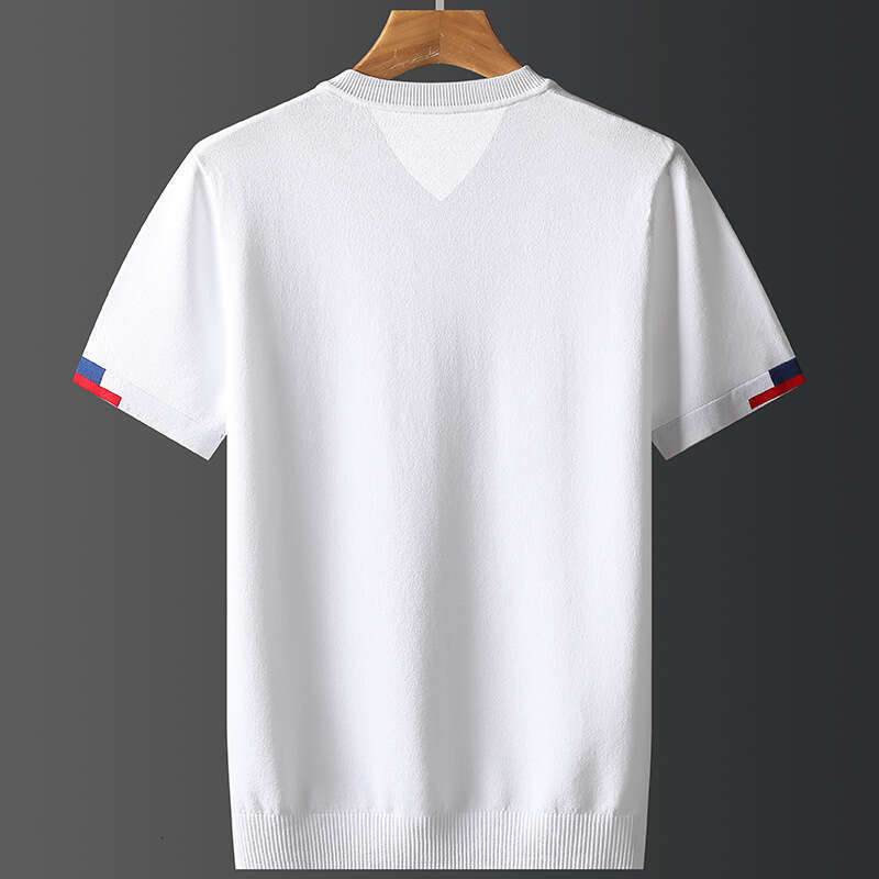 FeiFan Uniform Summer short-sleeve men's knitted shirt, casual cool V-neck embroidered loose thin ice silk half-sleeve trendy fashion sweater T-s
