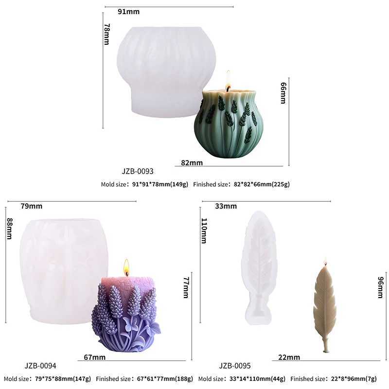 Lavender Silicone Candle Mold Cylinder Feather Lavender Aromatherapy Soap Ornament Craft Plaster Resin Mold Home Decor H260319