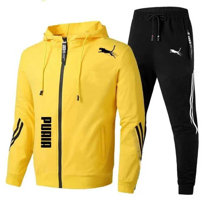 Mens Spring Autumn Tracksuit Set Long Sleeve Hoodie And Joggers 2-Piece Fitness Running Sportswear Casual Clothing s10 M260320