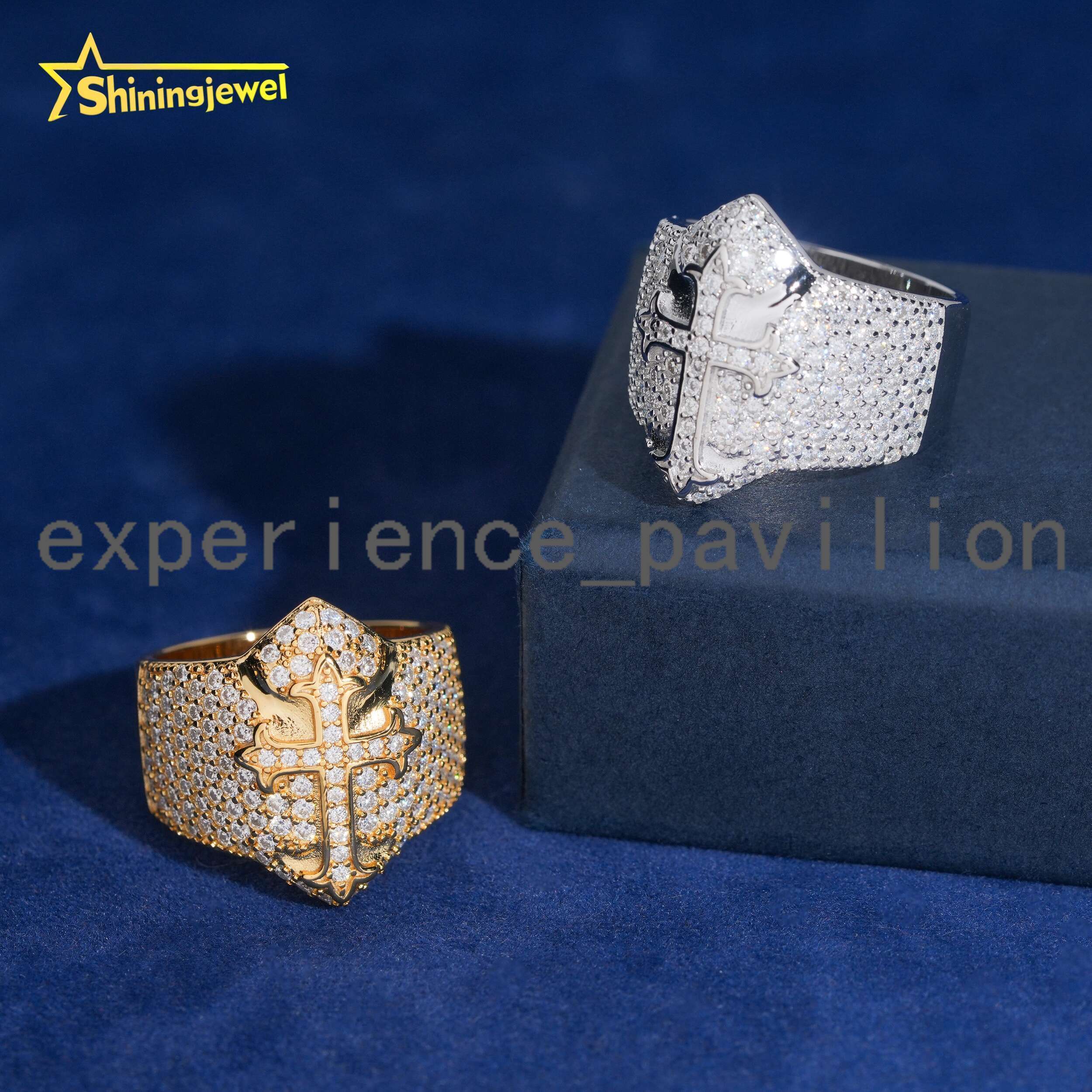 Iced Out Diamond Men Rings Silver 925 Fine Jewelry GRA Certificated Hip Cross Moissanite Ring Pass Diamond Tester