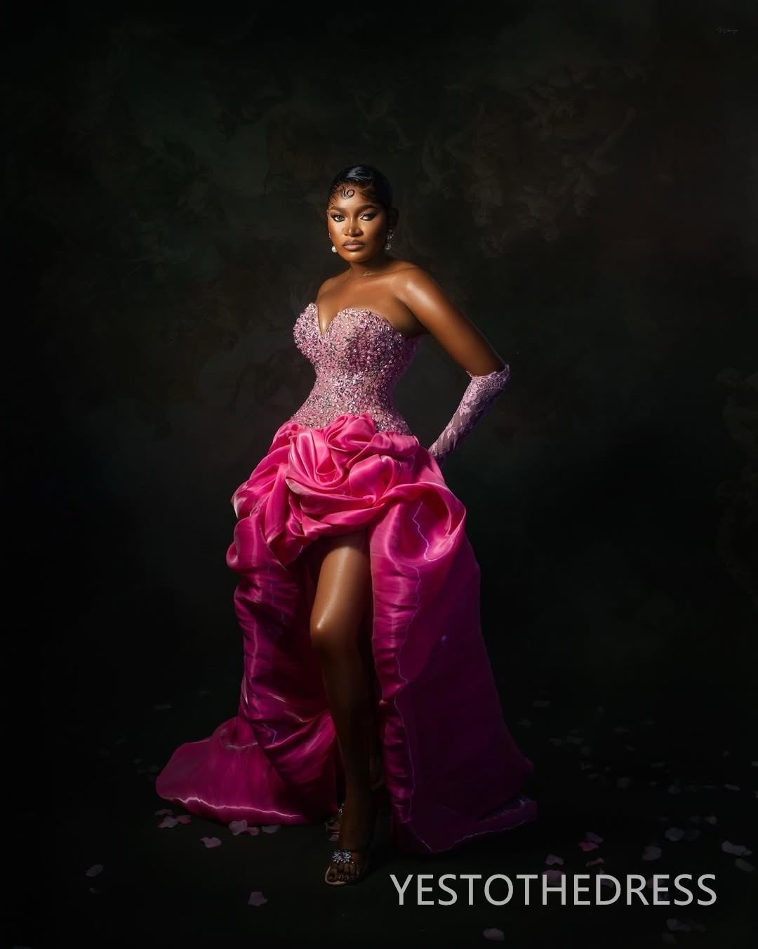 Aso Ebi Fuchsia Prom Dresses 2026 Mermaid Evening Dresses Formal Gowns For Black Women High-Low Beaded Lace Flora Crystals Birthday Second Reception G