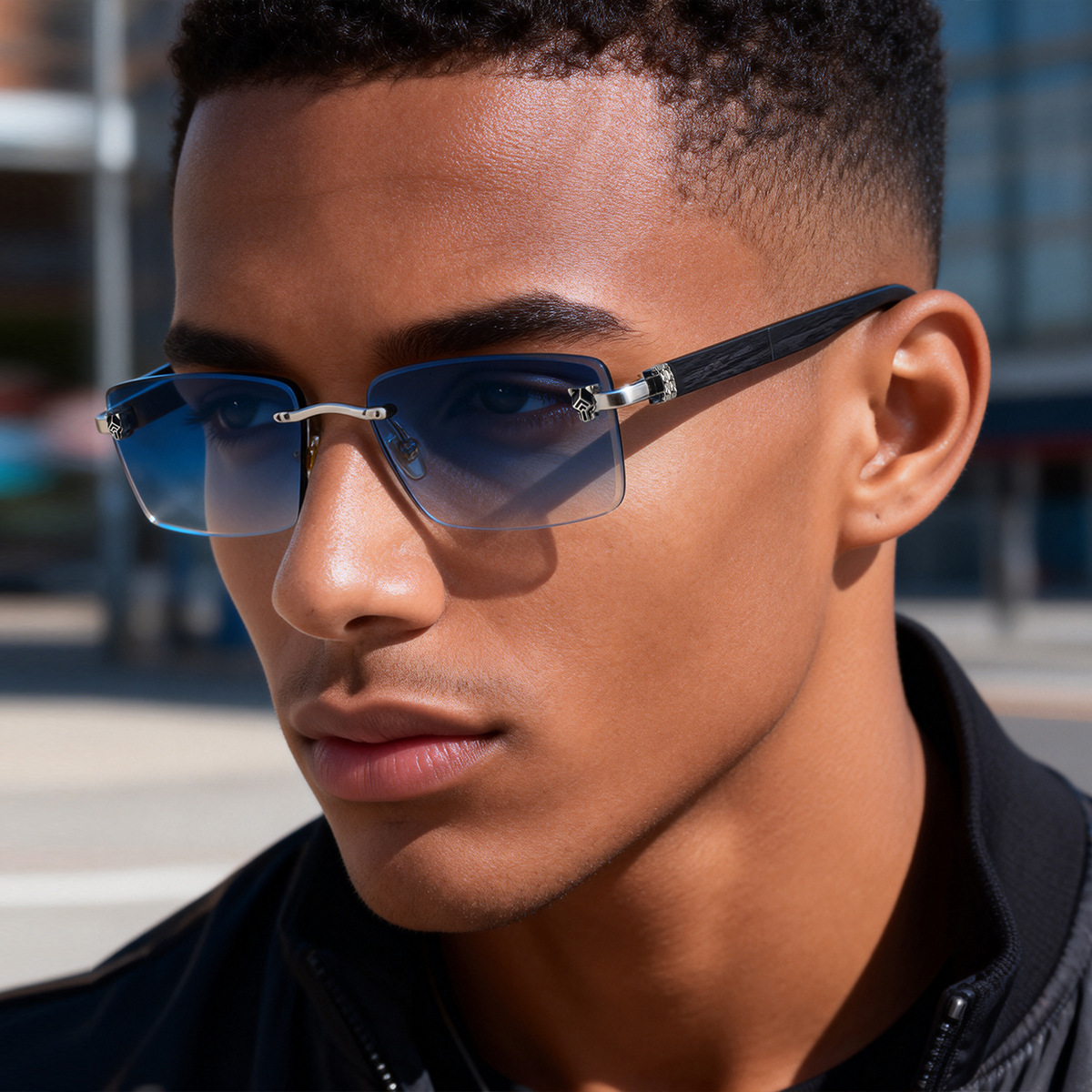 Luxury Brand Designer Jewelry 2026 New European And American Fashion Frameless Sunglasses For Men, Retro Wood Grain Temples, Leopard Head Design, Sun 