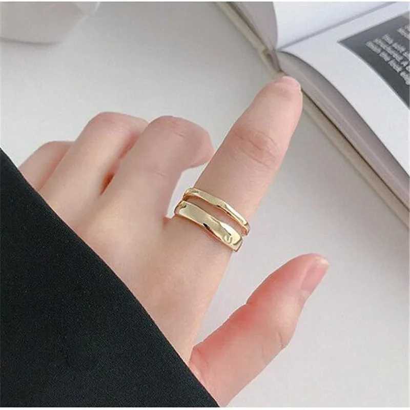 New Fresh Simple Irregular Double-layer Smooth Wave 925 Sterling Silver Jewelry Personality Geometric Opening Rings R253 H260320 - view 7