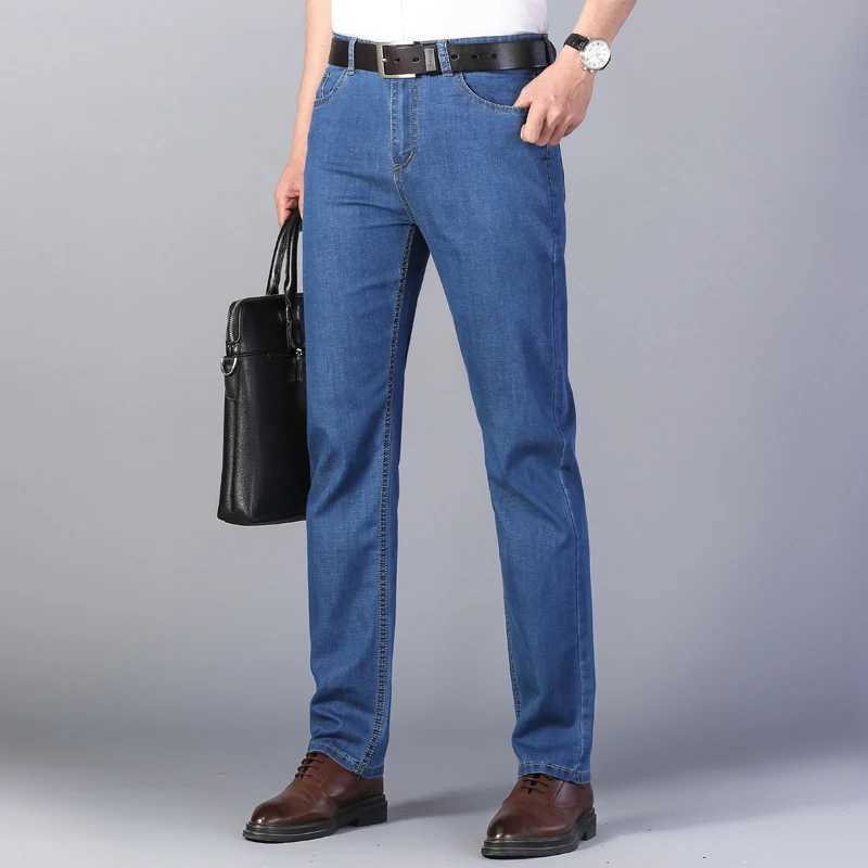 Summer New Elastic Mens Jeans Fashion Comfortable Business Straight Stretch Cotton Casual Denim Pants Brand Male Thin Trousers D260320