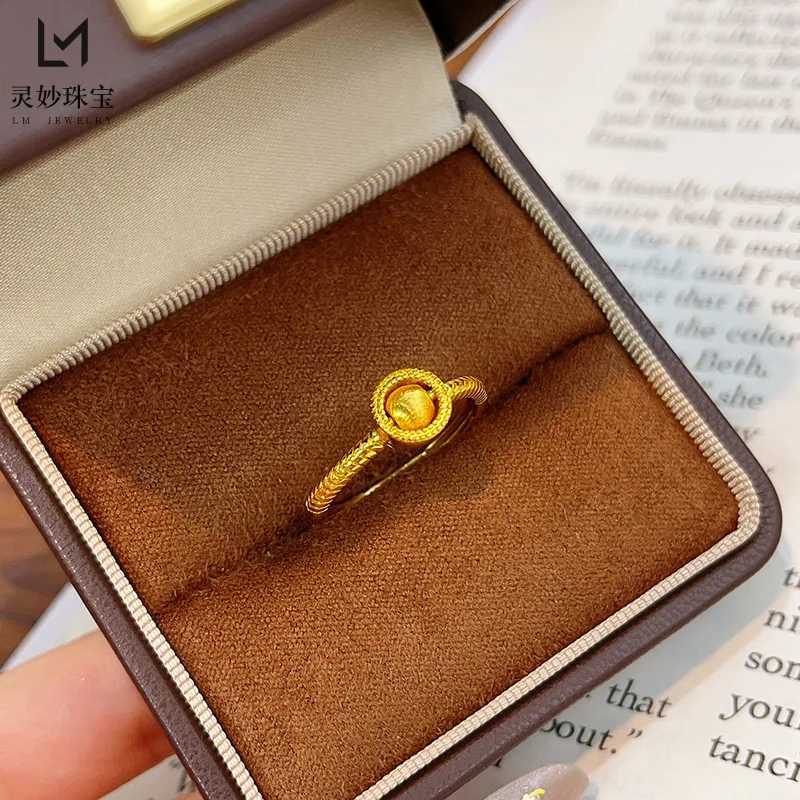9999 24K real gold luxury jewelry rotatable ring to run when running the plain ring open ring simple temperament women H260320 - view 4