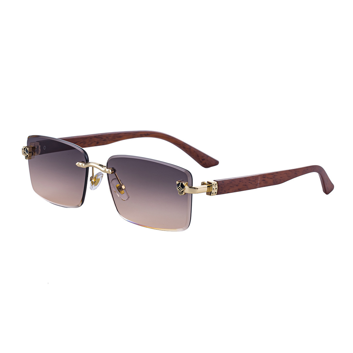 Luxury Brand Designer Jewelry 2026 New European And American Fashion Frameless Sunglasses For Men, Retro Wood Grain Temples, Leopard Head Design, Sun 