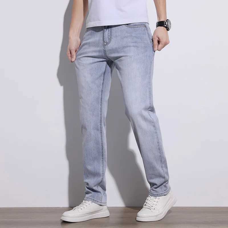 KSTUN 2025 Spring Summer Jeans For Men Slim Straight Gray Light Blue Stretch Jeans Regular Fit Denim Pants Mens Clothing Cowboys D260320