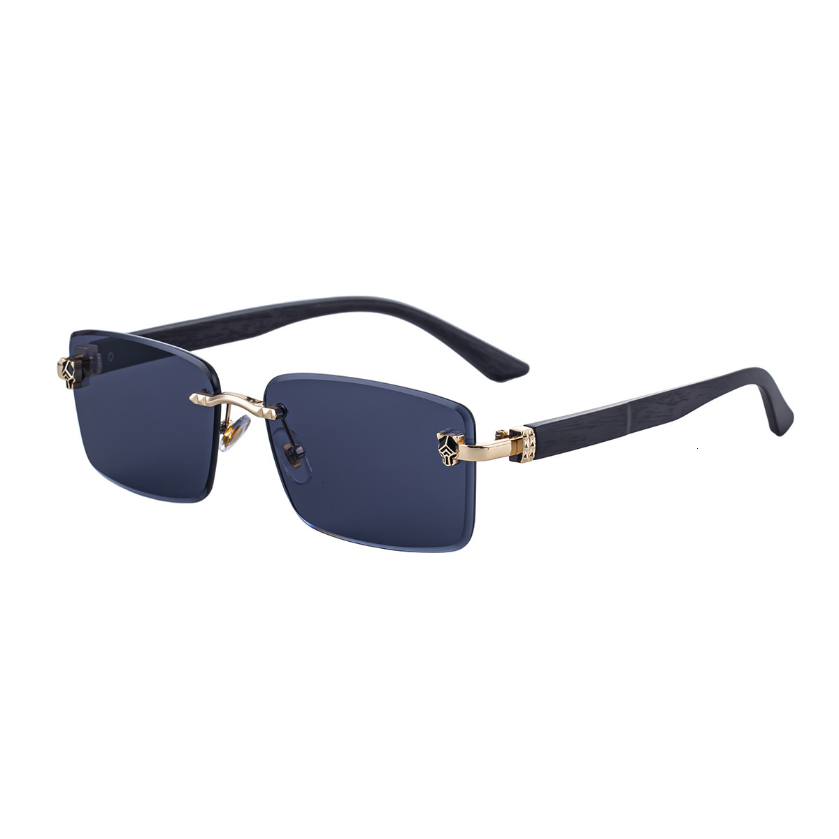 Luxury Brand Designer Jewelry 2026 New European And American Fashion Frameless Sunglasses For Men, Retro Wood Grain Temples, Leopard Head Design, Sun 