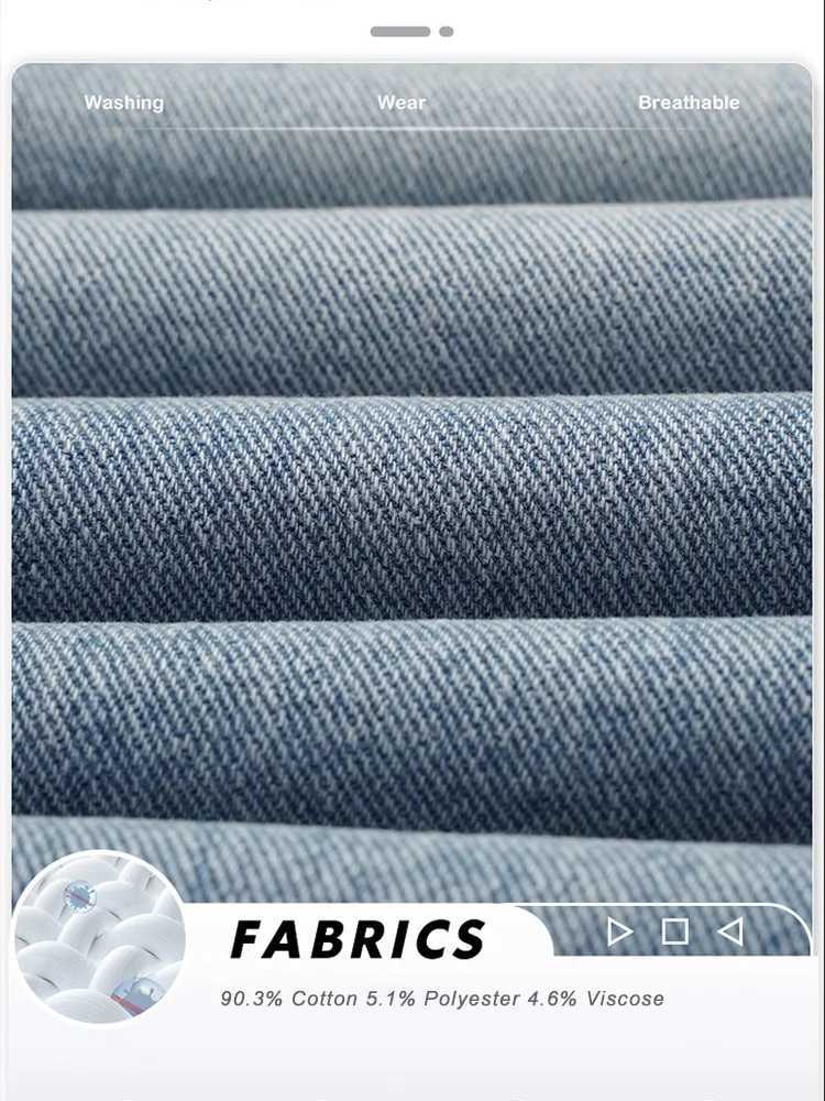 Spring Autumn Mens Jeans Straight Denim Pants Banding Waist Cotton Streetwear Wide Leg Loose Casual Blue Long Jeans Trousers D260320