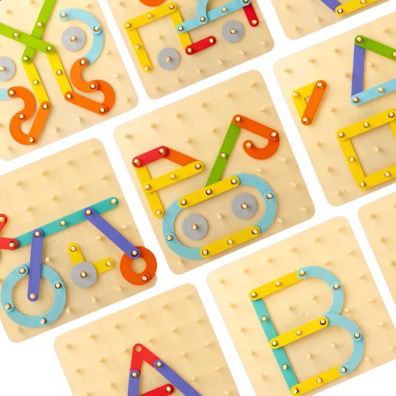 Children Wooden Toys Creative Board Nail Board Geometric Column Set Construction Puzzle Geometric Pegboard Montessori Sensory Y260319