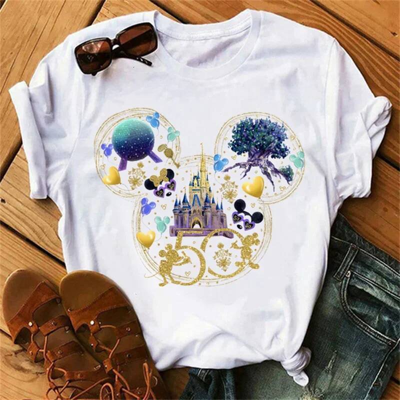 Disney Fun Cute Loose Women's Short Sleeve Mickey Mouse Head Printed T-Shirt KawaiiY2K Fashion Pattern Cotton Top