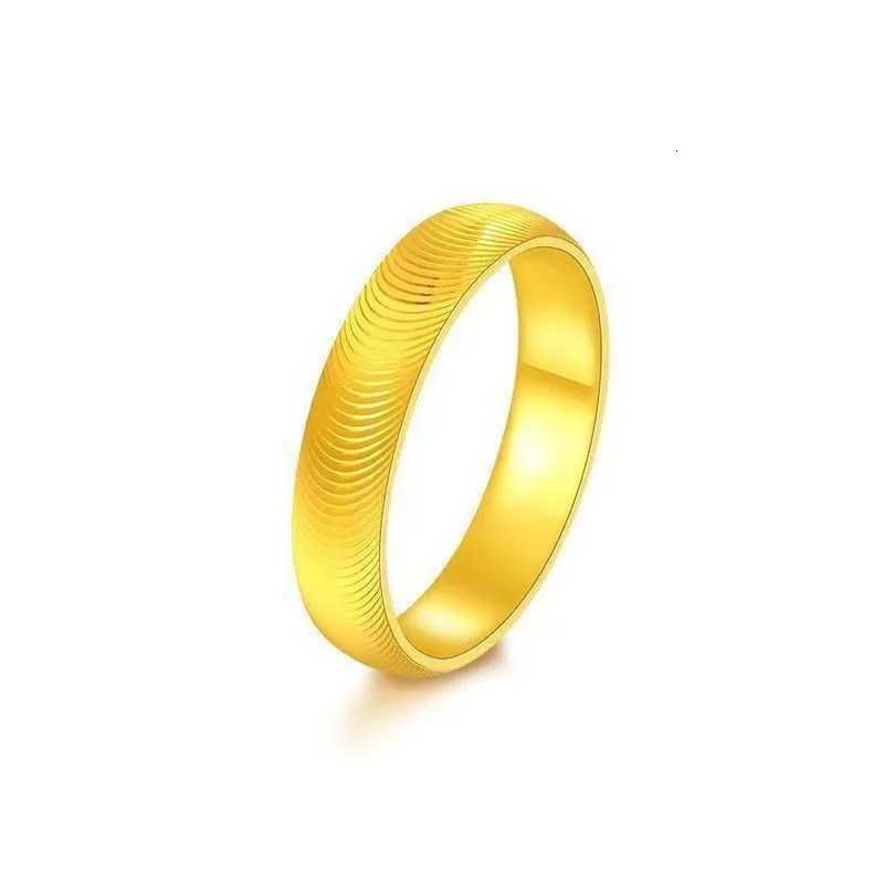 Luxury 24K 9999 Pure Gold real gold Womens Solid Cats Eye Ring Plain Ring Corrugated Finger Ring H260320 - view 3