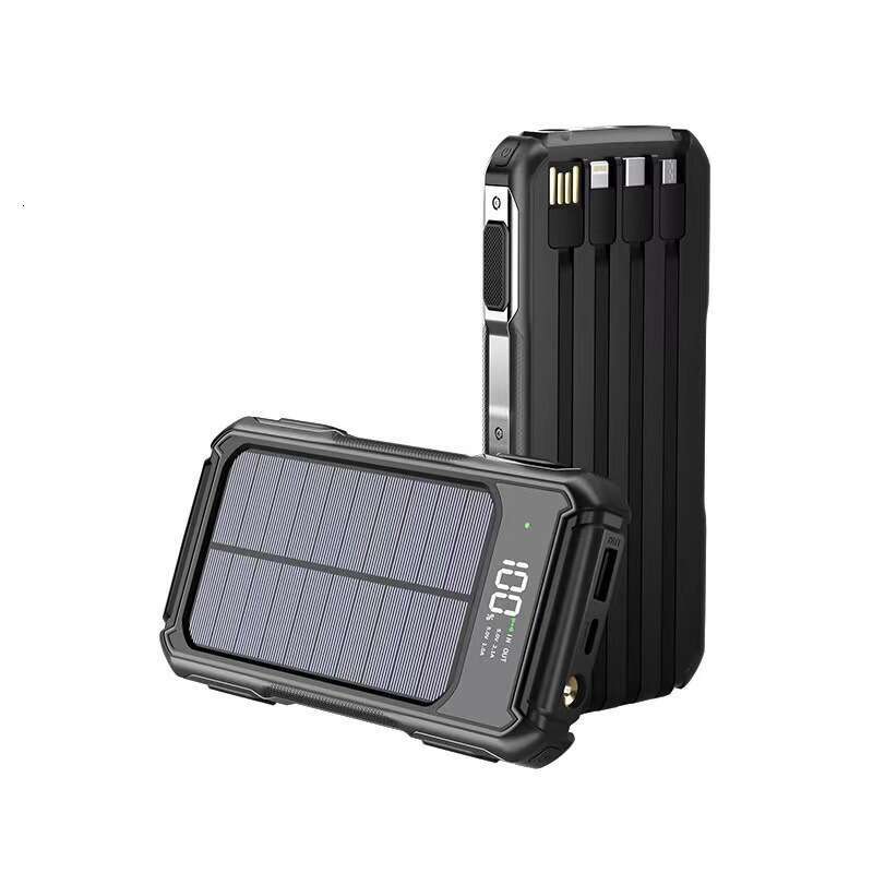 Famous Brand Solar Power Bank Built In Cable Large Capacity Outdoor Waterproof Portable Charger Fast Charging Emergency Backup Battery CKS