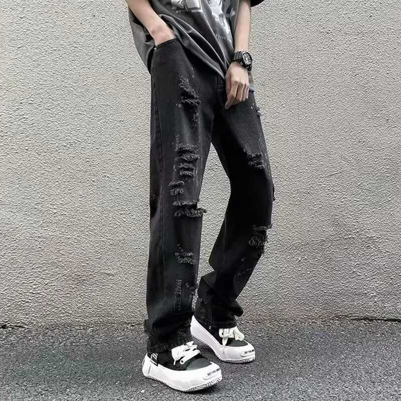 Ripped Slim Fit Men Summer Thin Jeans Fashion Male Straight Leg American Style Streetwear Denim Pants Fashion Versatile Trousers D260320