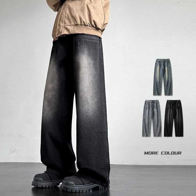 Autumn Mens Jeans Loose Straight Vintage Korean Fashion Wide-leg Casual Trousers Streetwear Male Denim Pants Fleece Plush D260320