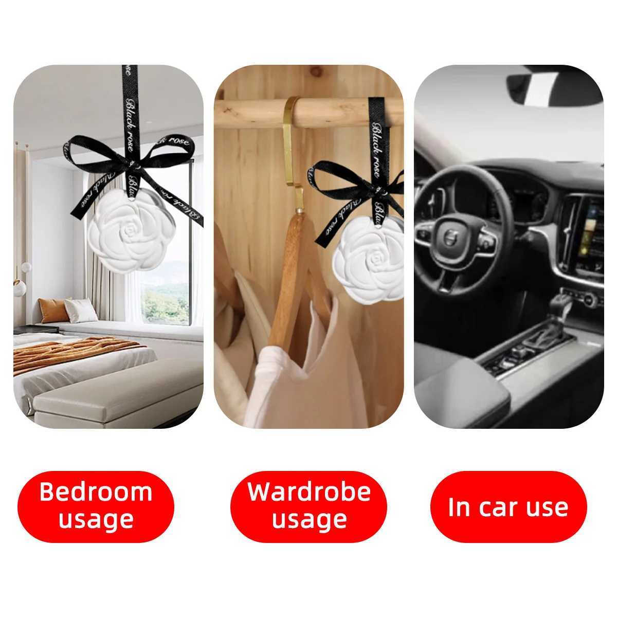 Indoor ceramic stone fragrance diffuser hanging for home use solid light car aromatherapy camellia pendant decoration H260319
