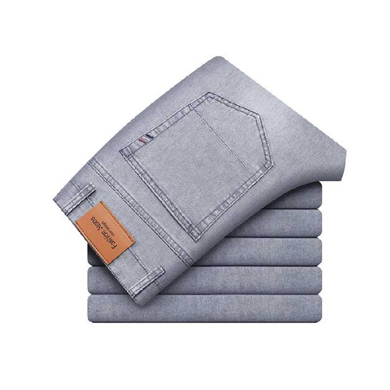 Men Spring Summer Thin Jeans Fashion Comfortable Baggy Straight Leg Versatile Denim Pants Male Classic Daily Blue Gray Trousers D260320