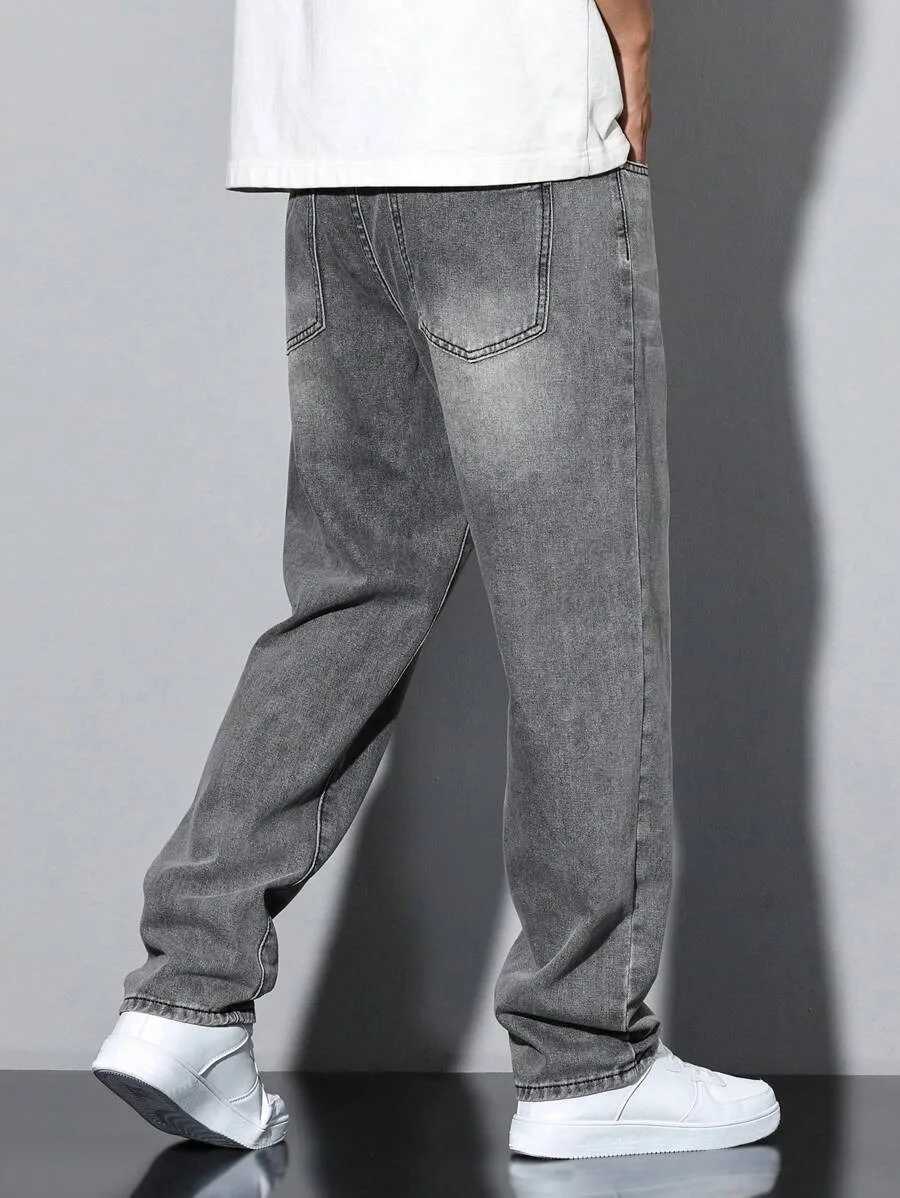 Mens straight skinny grey jeans straight and simple design suitable for daily wear in all seasons D260320