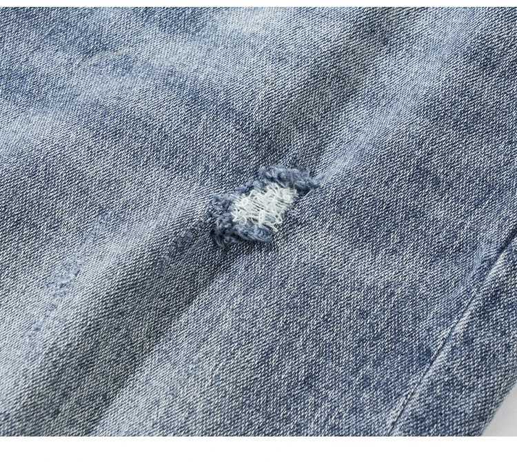 New mens light blue washed denim jeans are casual loose and personalized worn denim pants are easy to match for daily use D260320