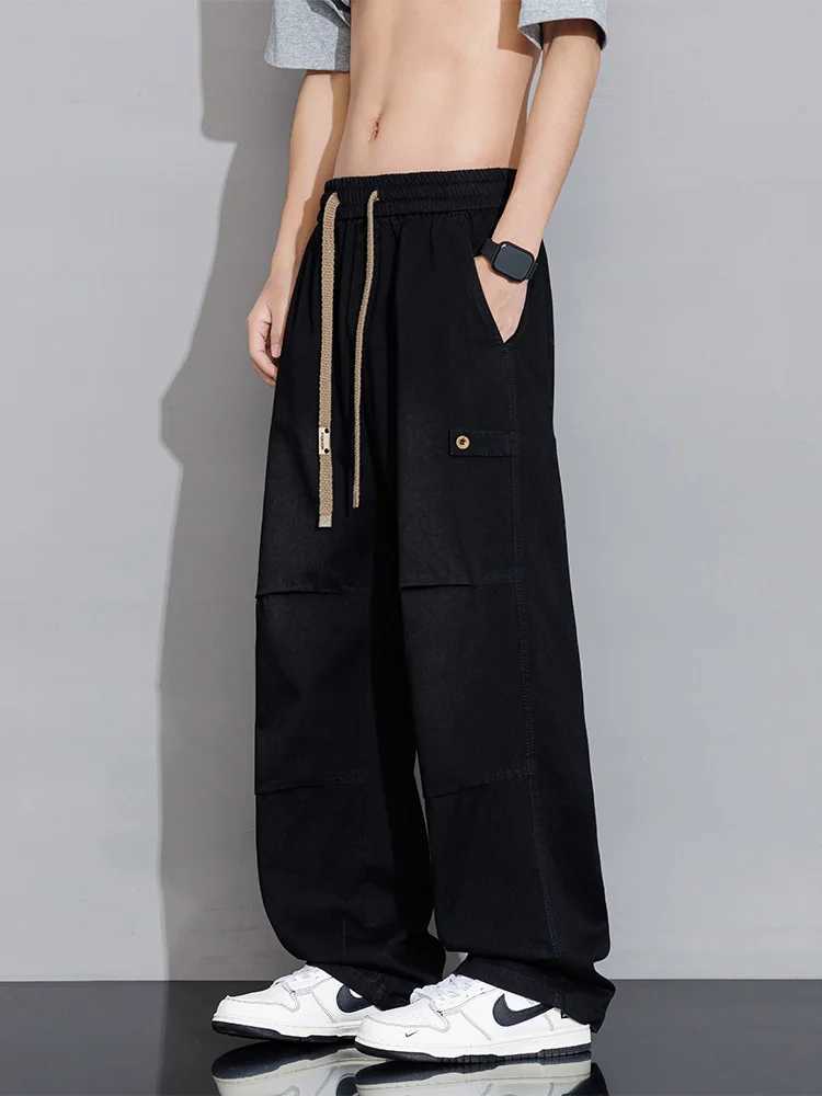 Mens Cargo Jeans 2026 New Spring Summer Wide Leg Denim Pants Straight Baggy Jeans Asian Size L-5XL D260320