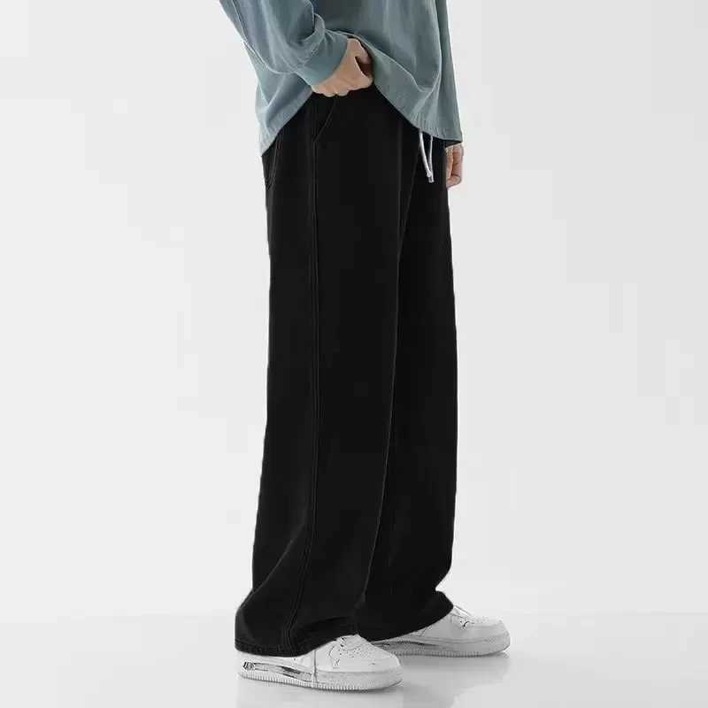 2025 New Streetwear Loose Jeans Men Korean Style Fashion Loose Straight Wide Leg Pants Mens Brand Clothing Black Light Blue D260320