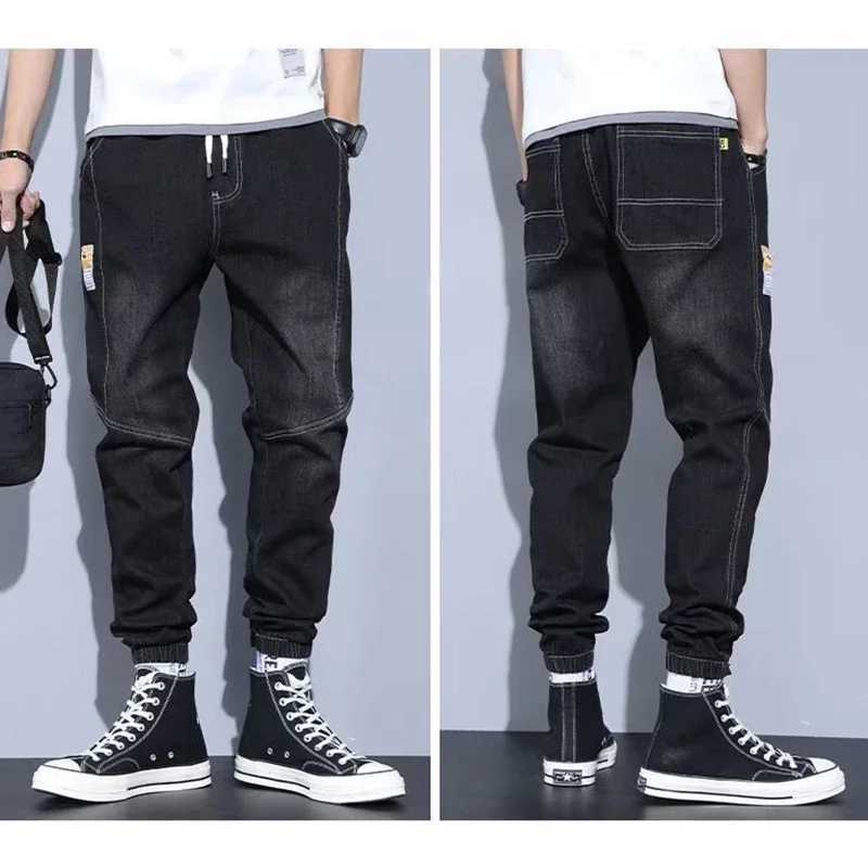 Western Style Men Streetwear Denim Jogger Pants New Spring Autumn Black Blue Cargo Jeans Men Baggy Harem Jean Trousers Plus Size D260320