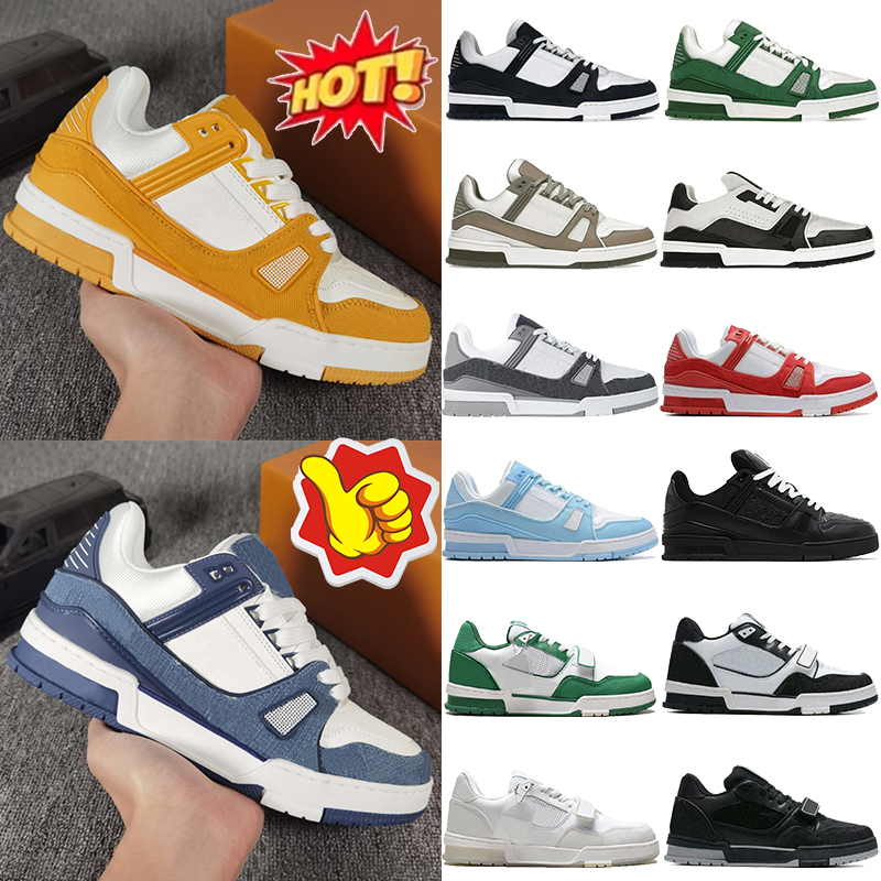 Designer lvs Casual Shoes Men Women Luxury Trainer Sneakers sky blue Embossed white grey Embossed White Signature Mens Womens Fashion Outdoor Trainers Size 36-45