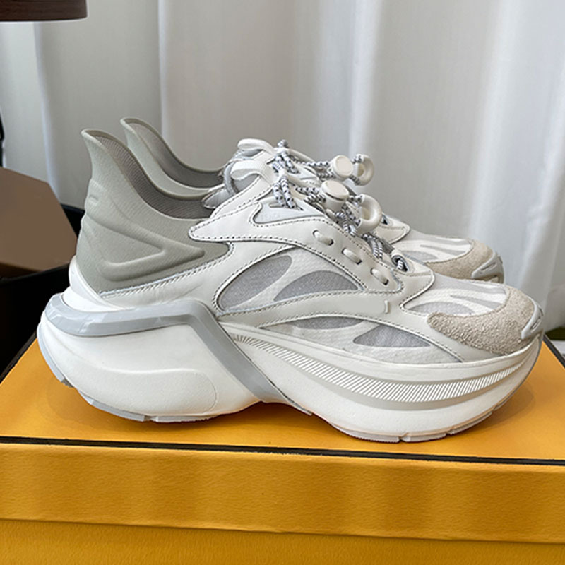 Fashion designer men White leather mesh running shoes classic quick stop fastener elastic laces Chunky sole womens Breathable running shoes Made in Italy