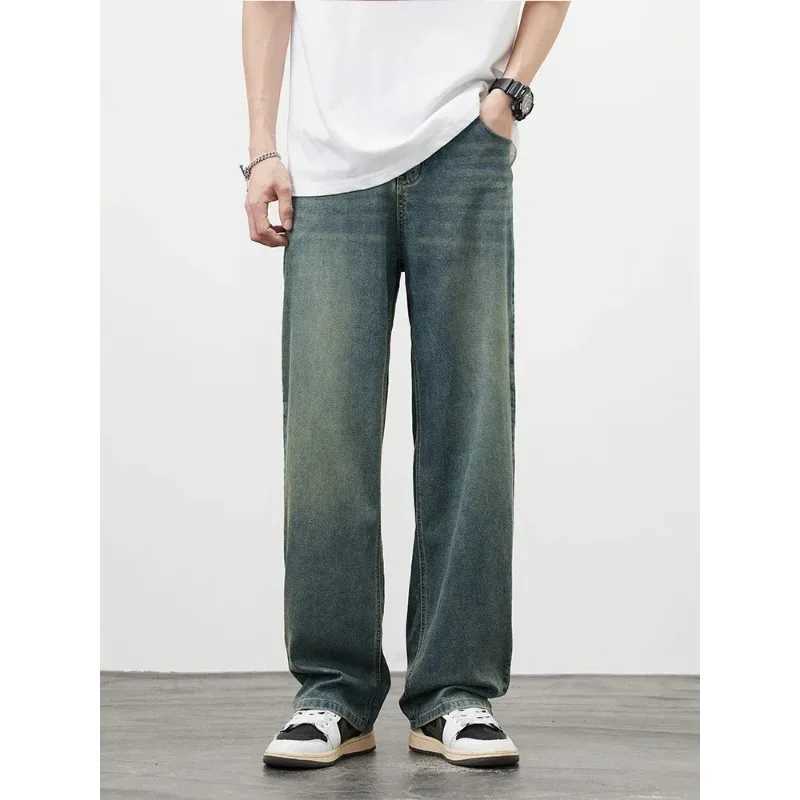 New Mens Straight Vintage Jeans Casual Trousers Personality High Quality Soft Fabric Male Korean Fashion Baggy Denim Pants D260320