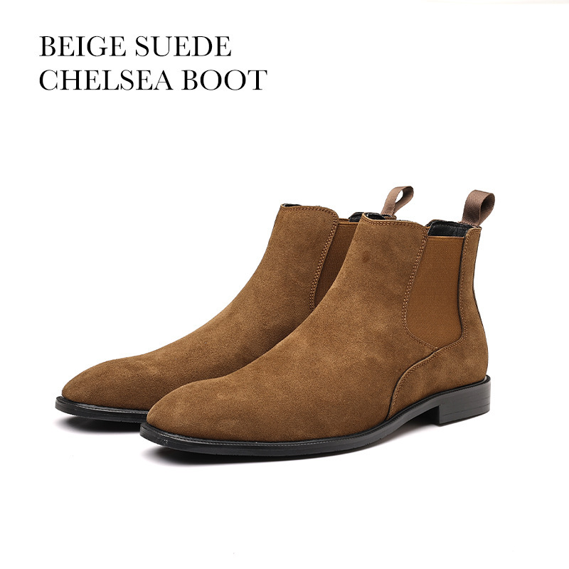 Designer Men's Shoes Autumn Winter Solid Color Chelsea Men S Boots British Fashion Large Size Suede Slip On Short Leather Shoes