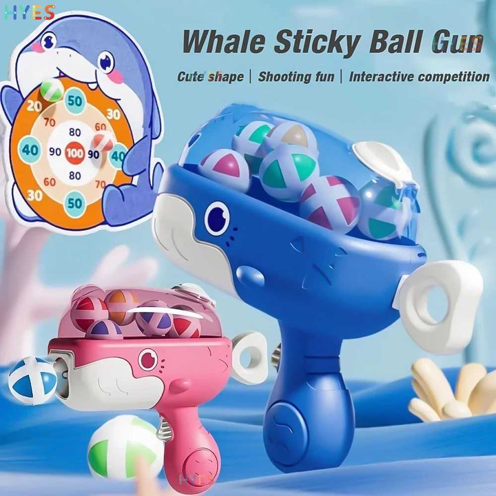 Whale Sticky Ball Throw Toy Set Kids Shooting Ball Gun Dart Board Target Soft Bullet Outdoor Indoor Game Gifts For Girsl Boys Y260319