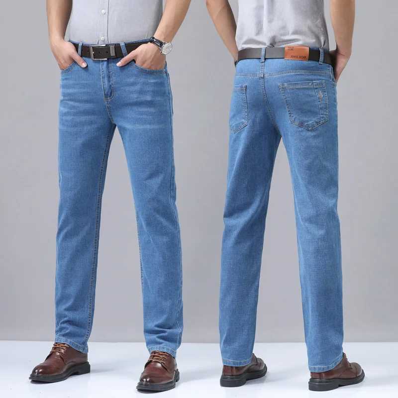 2025 New Light Blue Mens Comfort Soft Jeans Fashion Straight Business Pants Cotton Soft Casual Stretch Denim Trousers 28-40 D260320