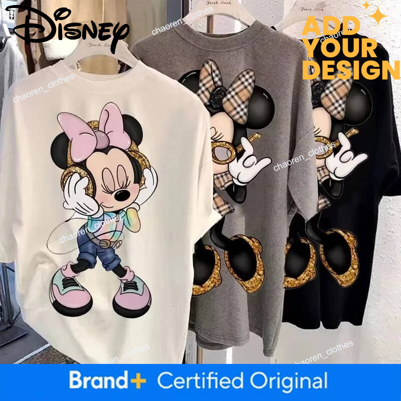 Disney New Kawaii Fun Printed Fashion Summer Cartoon Minnie Top Y2K Women's Extra Large Cotton T-shirt