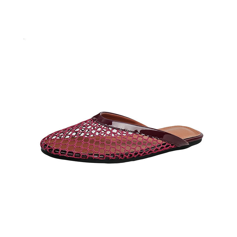 Women's mesh 2026 new model, round toe hollow-out half-slippers, flat large size women's shoes 35-44, closed-toe slippers