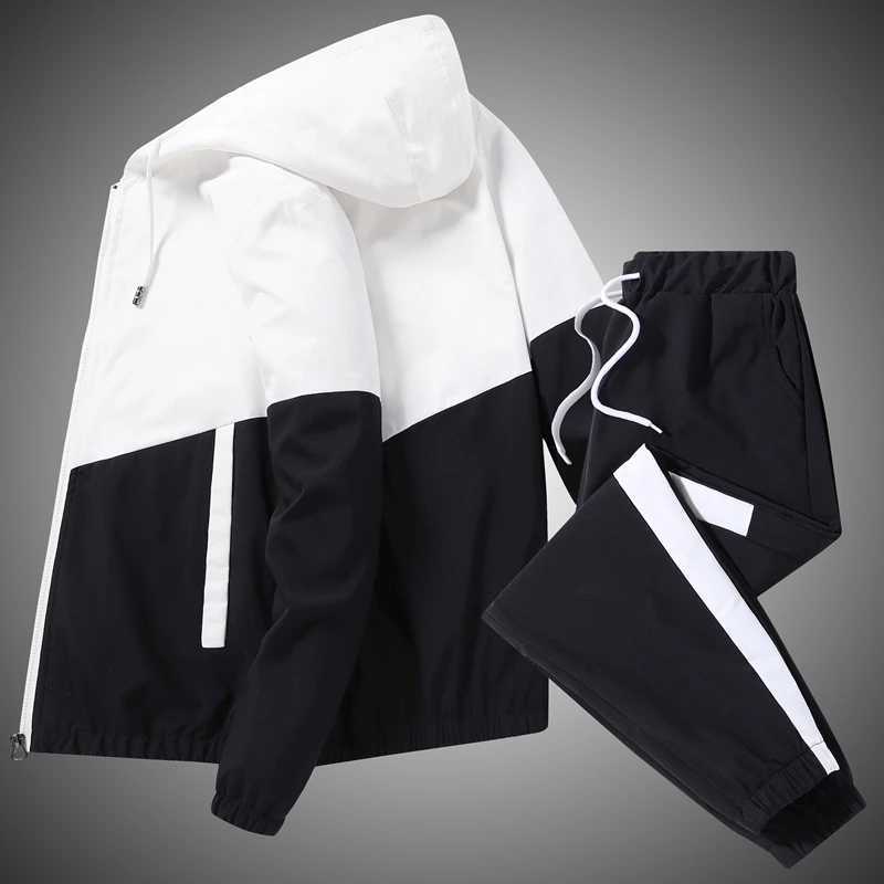 2026 Men Tracksuit Casual Joggers Hooded Sportswear Jackets And Pants 2 Piece Sets Hip Hop Running Sports Suit M260320