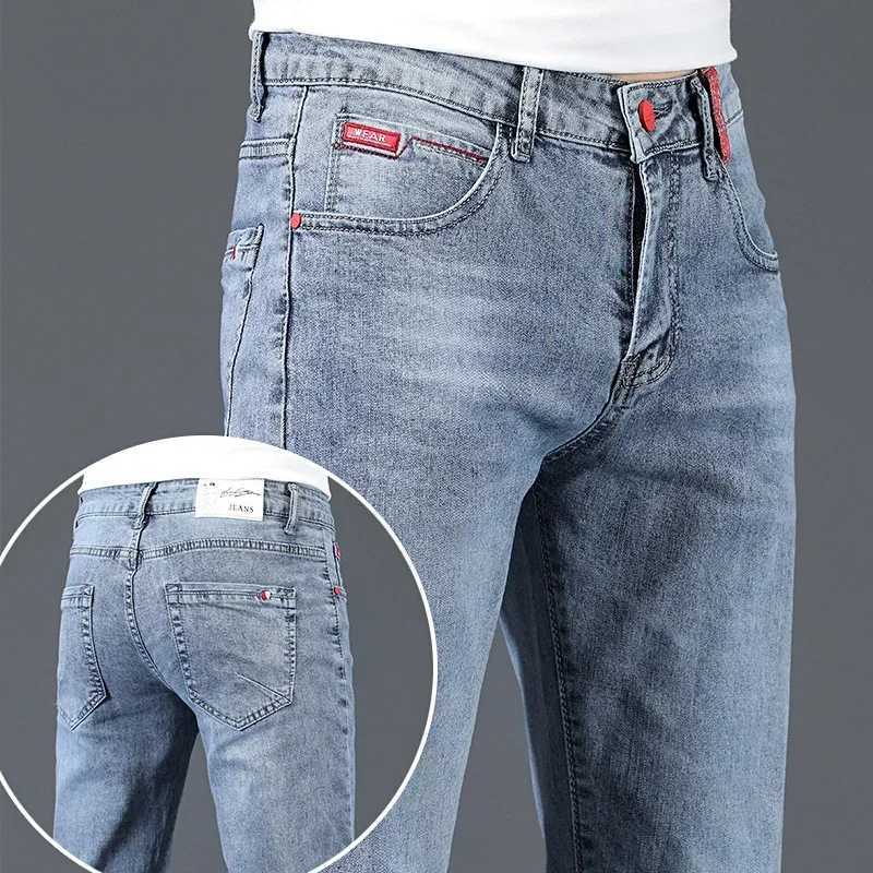 2025 New Mens Cotton Business Casual Skinny Jeans Trendy Fashionable Stretch Straight Slim Denim Trousers Male Blue Grey D260320