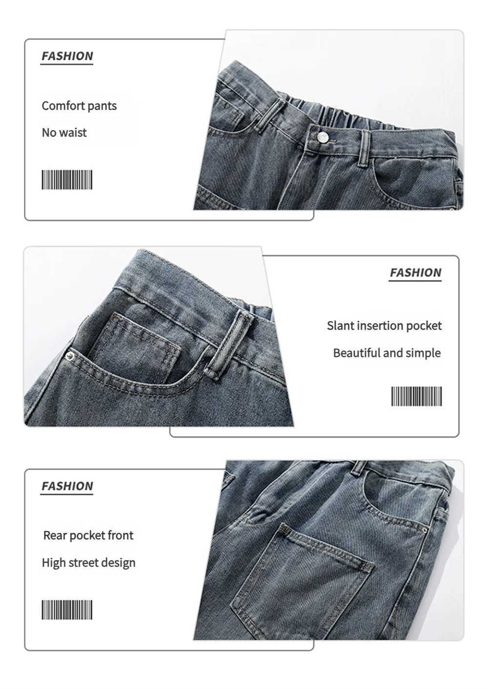 Wide-leg Retro Washed Denim Pants for Men Streetwear Jeans Man Fashionable Loose Straight-leg Jean Pants for All Four Seasons D260320