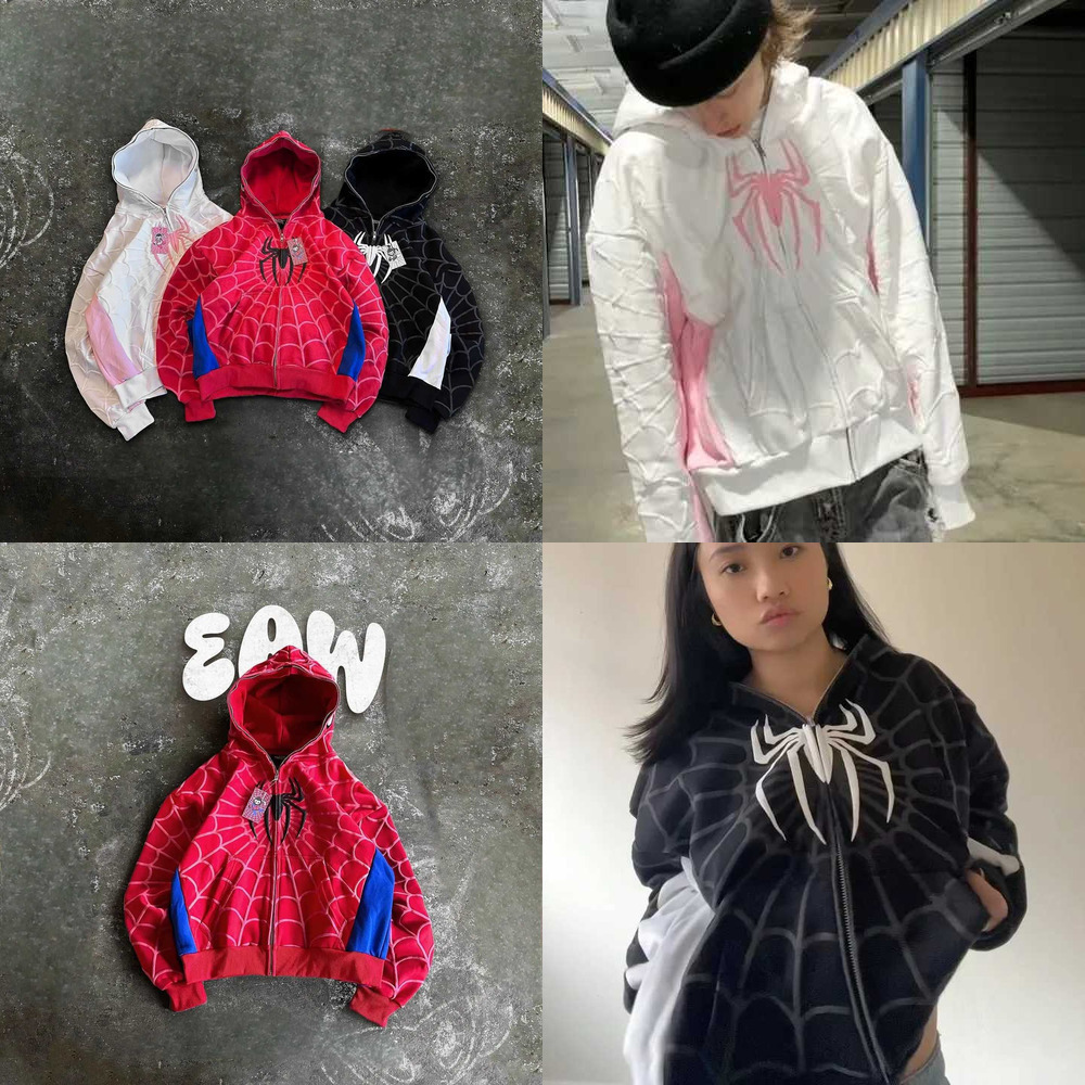 Men's Hoodies Sweatshirts Gothic Red Spider Print Hooded Cardigan Full Zip Up Loose Men Women Hoodie Sweatshirt Daily Outfit Men's Clothing